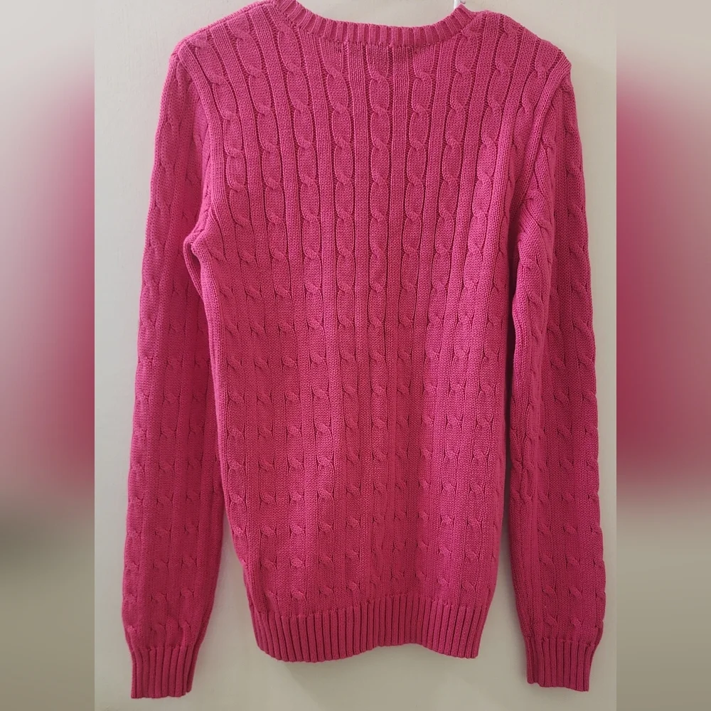 Ralph Lauren Sport Women's Pink Cable Knit Sweater, Size Large, Cotton.